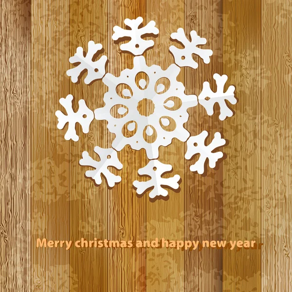 White paper christmas snowflake on a wood. + EPS8 — Stock Vector