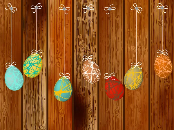 Huevos de Pascua en una pared de madera. + EPS8 — Archivo Imágenes Vectoriales