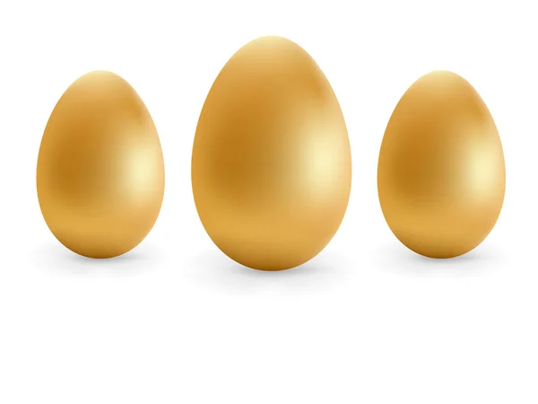 Drie gouden Pasen eieren op witte achtergrond — Stockvector
