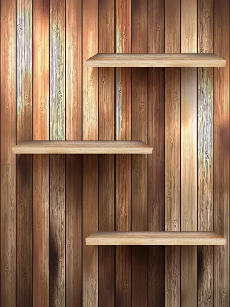 Wood 3d isolated empty shelf for exhibit. EPS 10 — Stock Vector