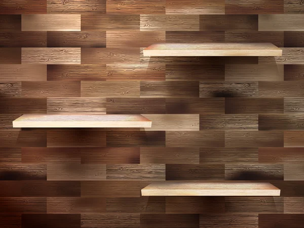 Leeres Regal für Exponate auf Holzgrund. Folge 10 — Stockvektor