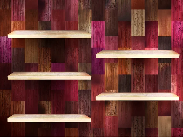 Prateleira vazia para exposição em madeira colorida. EPS 10 — Vetor de Stock