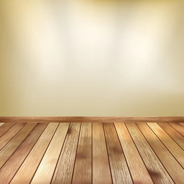 Pared beige con focos suelo de madera. EPS 10 — Vector de stock