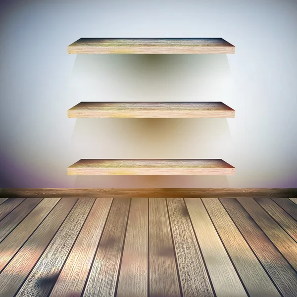 Beige Blue wall with lights wooden floor. EPS 10 — Wektor stockowy