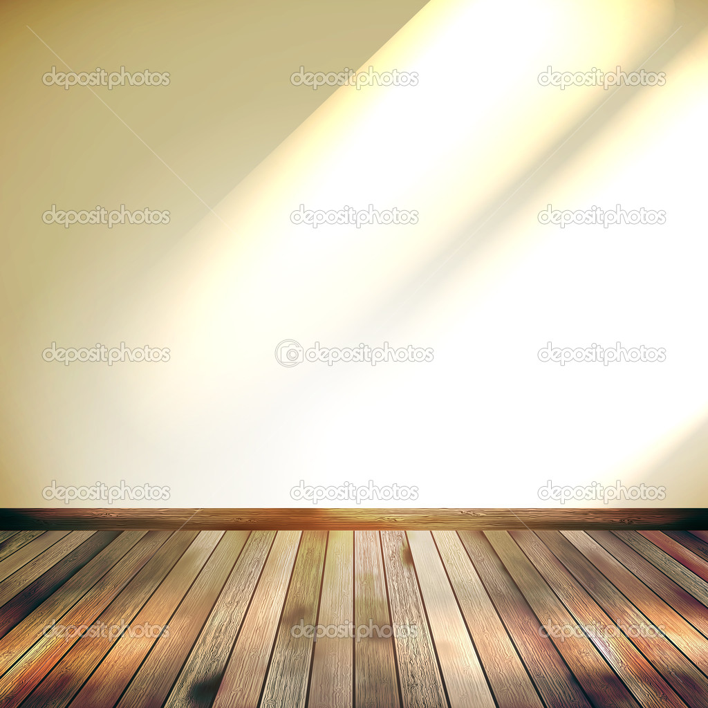 Beige Blue wall with lights wooden floor. EPS 10