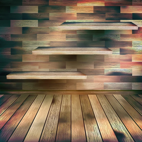 Kamer met de planken en de houten vloer. EPS 10 — Stockvector