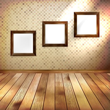 Retro room with three frames. EPS 10 clipart
