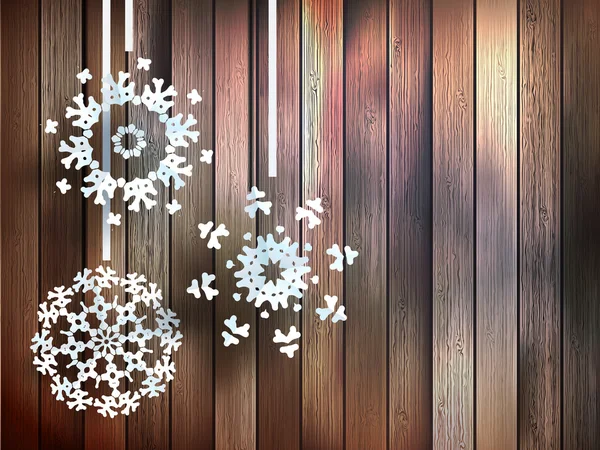 Snowflakes hanging over wooden. EPS 10 — Stock Vector