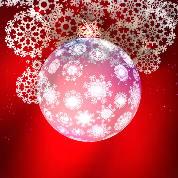 Bola de Navidad de vidrio transparente con copos de nieve . — Vector de stock