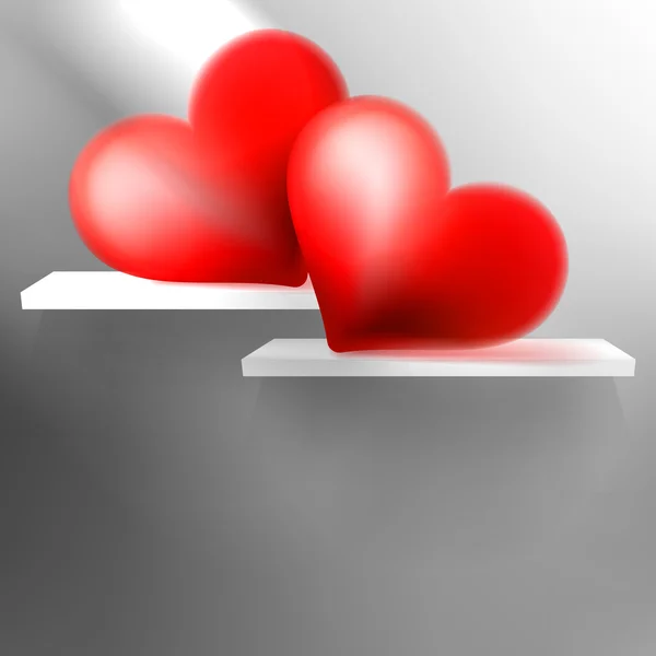 Červené srdce na police Valentýnský den. + Eps10 — Stockový vektor