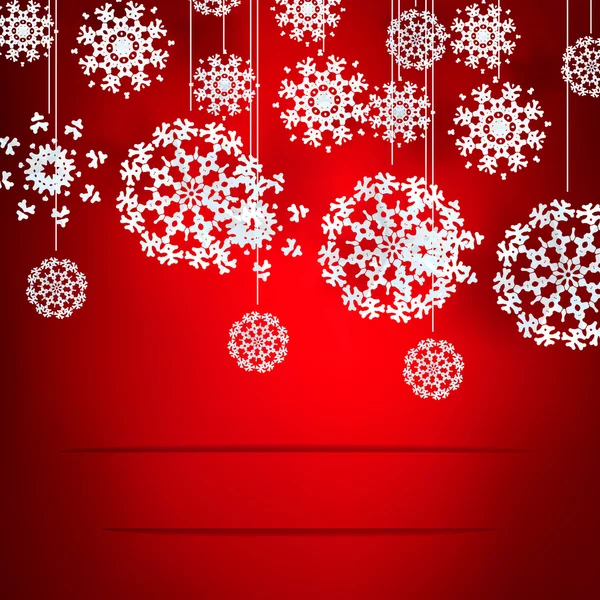 Fondo rojo de Navidad con patrón de copos de nieve. — Vector de stock