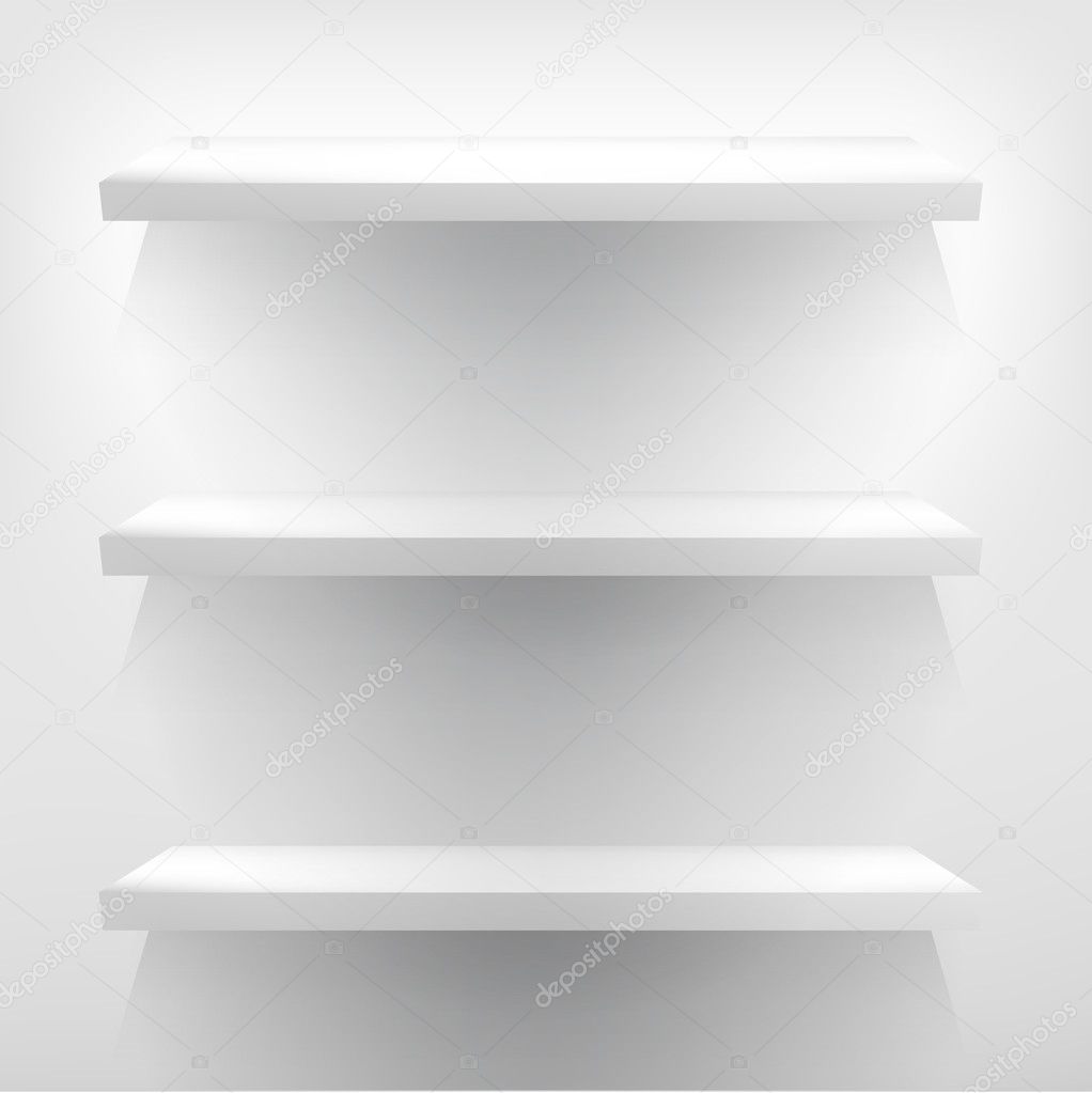 Illustration of white shelves with light. + EPS10