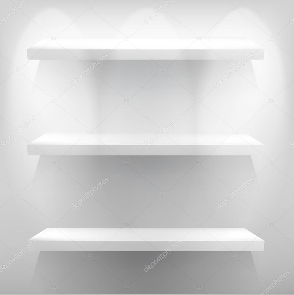 Empty white shelf for exhibit with light. + EPS10