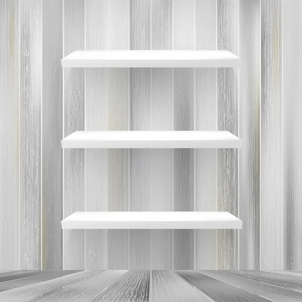 Layers Blank white wooden bookshelf. + EPS10 — Stock Vector