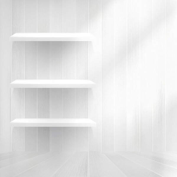 Empty wood shelf on old wall. + EPS10