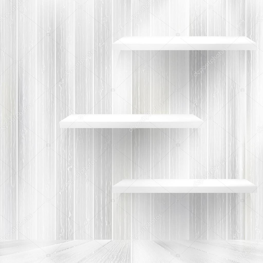 Blank white wooden bookshelf. + EPS10
