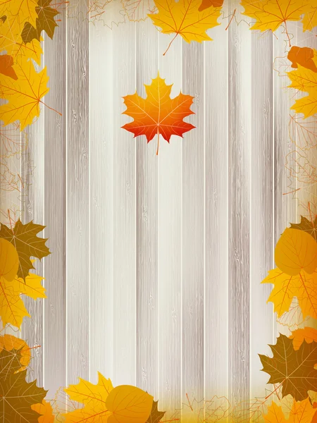 木製の背景に秋の葉。プラス eps10 — ストックベクタ