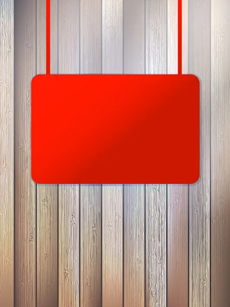 Panneau rouge vierge sur mur en bois vieilli. PSE10 — Image vectorielle