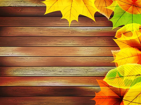 Hojas de otoño sobre madera vieja. más EPS10 — Archivo Imágenes Vectoriales