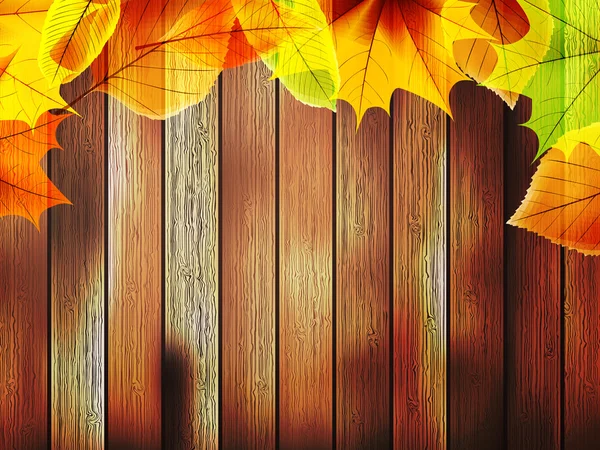 古い木造の上の秋の葉。プラス eps10 — ストックベクタ