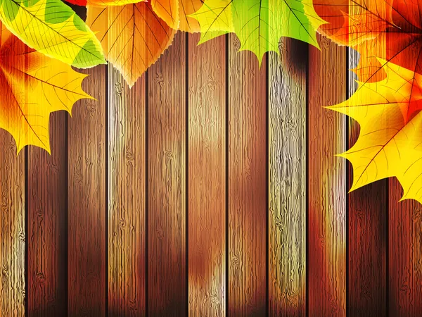 Feuilles d'automne sur vieux bois. plus EPS10 — Image vectorielle