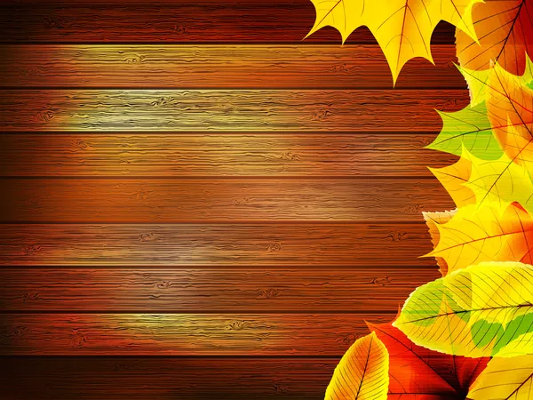 Autumn leaves over old wooden. plus EPS10 — Stock Vector