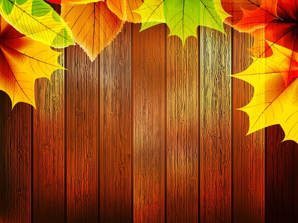 Autumn leaves over old wooden. plus EPS10 — Stock Vector