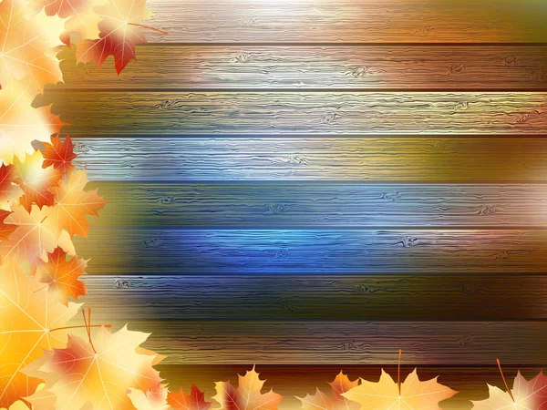 Autumn Leaves over wooden background. EPS10 — Stock Vector