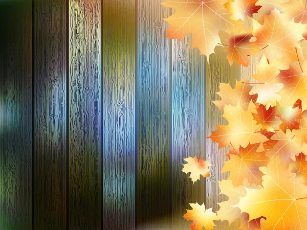 Autumn Leaves over wooden background. EPS10 — Stock Vector