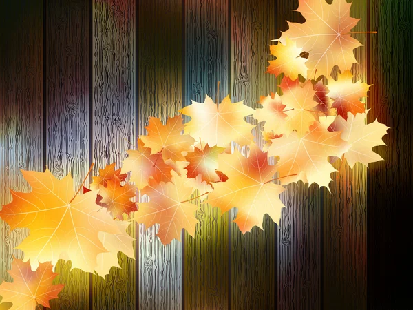 Autumn Leaves over wooden background. EPS10 — Stock Vector