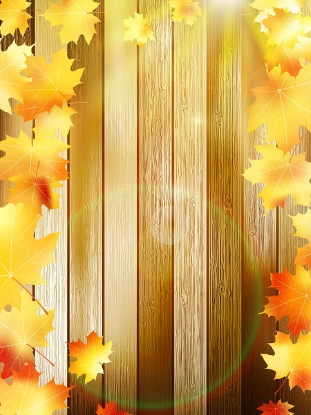 Autumn Leaves over wooden background. EPS10 — Stock Vector