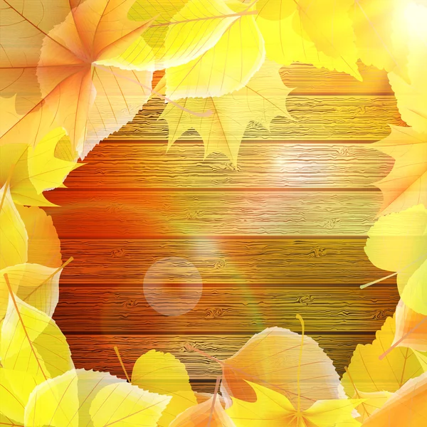 Outono Folhas sobre fundo de madeira. EPS10 — Vetor de Stock