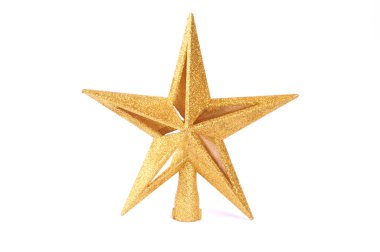Beyaz arka plan üzerinde izole Noel süsü altın Parıltılı yıldız şeklinde