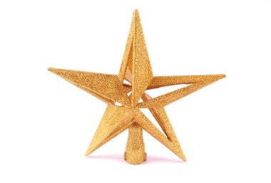 Beyaz arka plan üzerinde izole Noel süsü altın Parıltılı yıldız şeklinde
