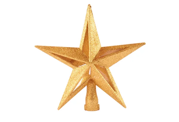 Adorno de Navidad en forma de estrella brillante dorado aislado sobre fondo blanco — Foto de Stock