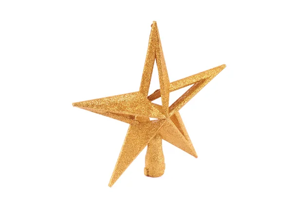 Adorno de Navidad en forma de estrella brillante dorado aislado sobre fondo blanco — Foto de Stock