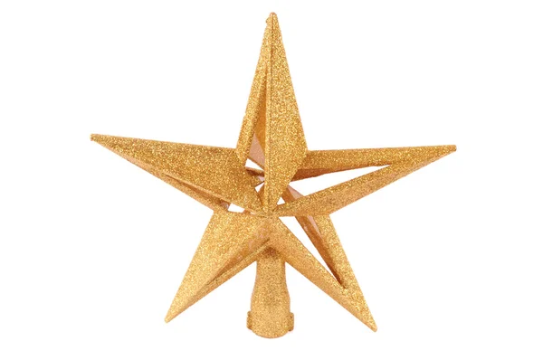 Beyaz arka plan üzerinde izole Noel süsü altın Parıltılı yıldız şeklinde — Stok fotoğraf