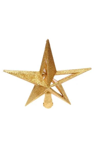 Gold glittering star shaped Christmas ornament isolated on white background — Stock Photo, Image