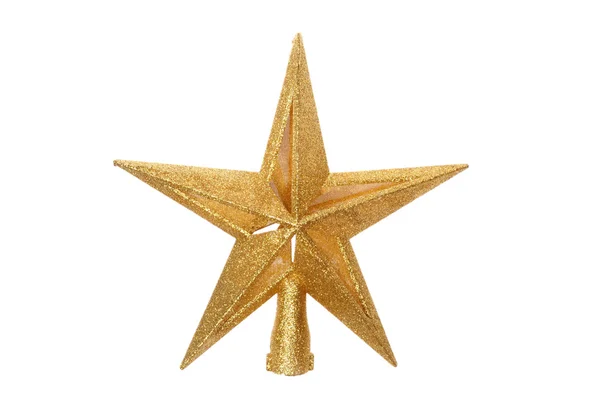 Gold glittering star shaped Christmas ornament isolated on white background — Stock Photo, Image