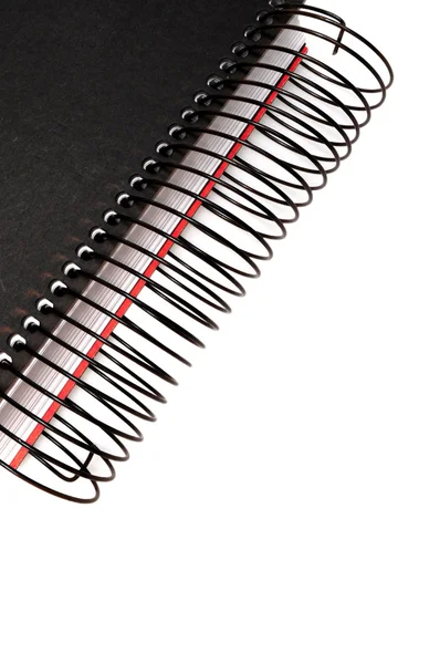 Caderno espiral preto isolado no fundo branco — Fotografia de Stock