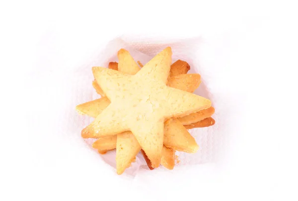 Χριστούγεννα ψήσιμο. Star σχήμα cookies που απομονώνονται σε λευκό φόντο — Φωτογραφία Αρχείου