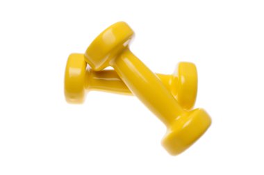 Beyaz arka plan üzerinde izole küçük sarı dumbell çifti