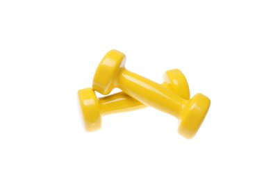 Beyaz arka plan üzerinde izole küçük sarı dumbell çifti