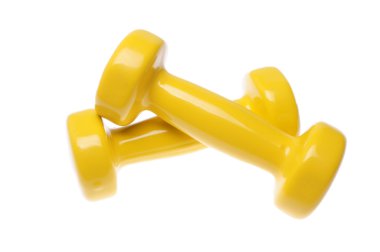 Beyaz arka plan üzerinde izole küçük sarı dumbell çifti