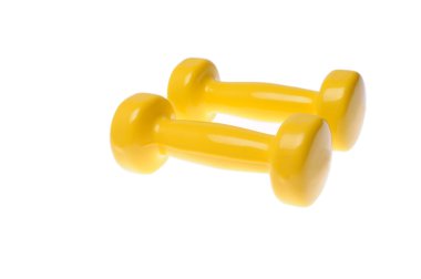 Beyaz arka plan üzerinde izole küçük sarı dumbell çifti