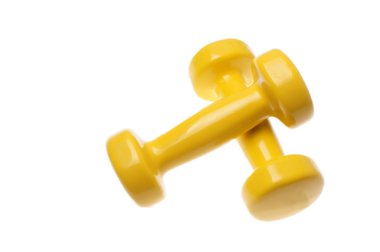 Beyaz arka plan üzerinde izole küçük sarı dumbell çifti