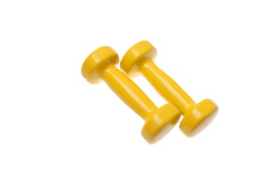 Beyaz arka plan üzerinde izole küçük sarı dumbell çifti