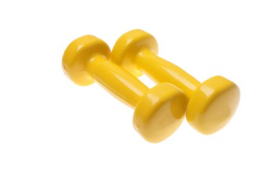 Beyaz arka plan üzerinde izole küçük sarı dumbell çifti