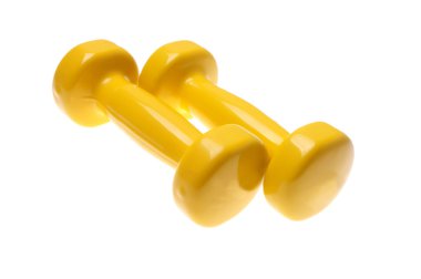 Beyaz arka plan üzerinde izole küçük sarı dumbell çifti