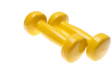 Beyaz arka plan üzerinde izole küçük sarı dumbell çifti
